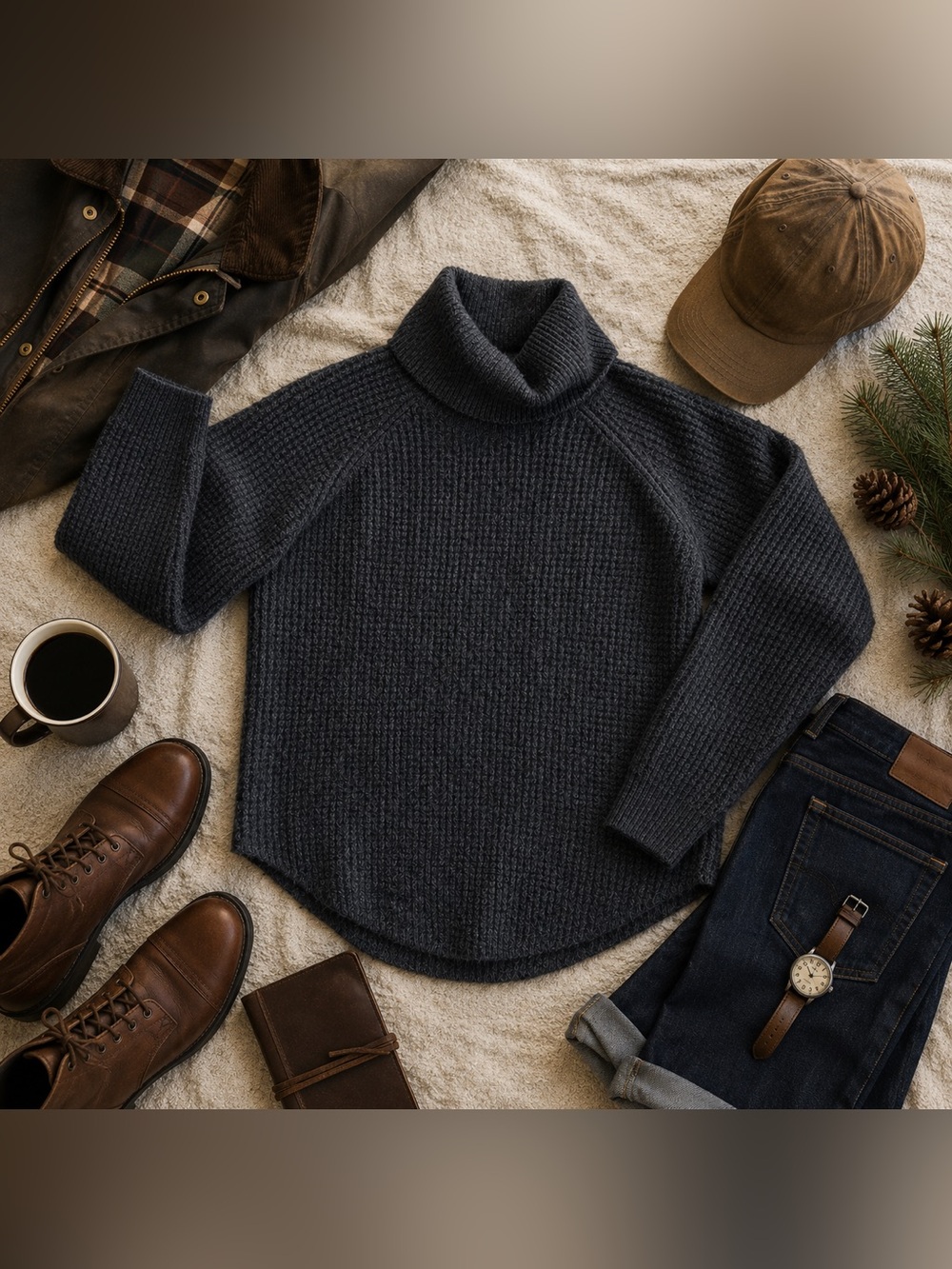 KÜHL Sienna Mens Waffle-Knit Turtleneck Pullover Sweater Gray Logo Long Sleeve M